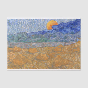 Papier Mousseline Paysage du soir avec la lune montante par Van Gogh