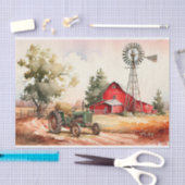 Papier Mousseline Paysage du tracteur de ferme Red Barn (Artisanat)