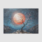 Papier Mousseline Paysage en mosaïque avec soleil rouge et cerisier (Recto)