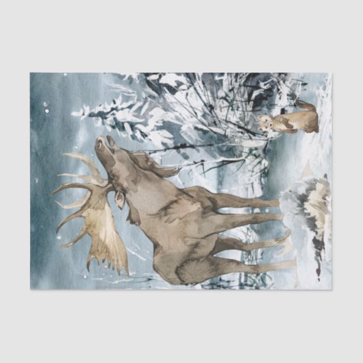 Papier Mousseline Paysage hivernal Aquarelle Moose (Recto)