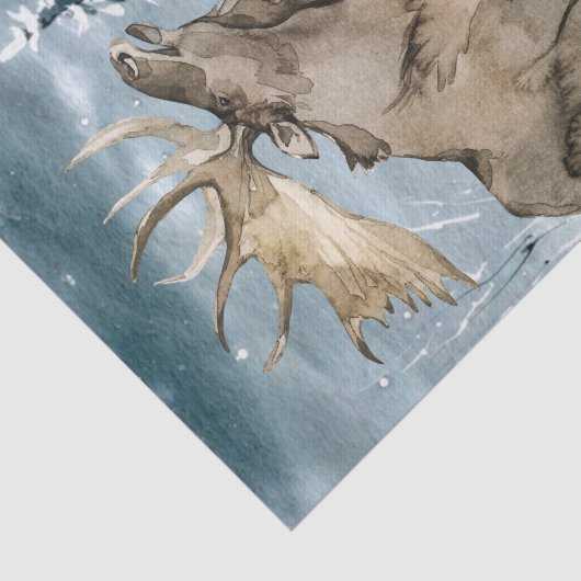 Papier Mousseline Paysage hivernal Aquarelle Moose (Détail)