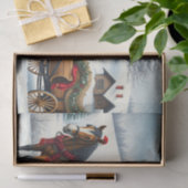 Papier Mousseline Paysage hivernal avec chevaux et Cabine (Cadeau)