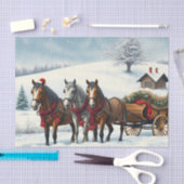 Papier Mousseline Paysage hivernal avec chevaux et Cabine (Artisanat)