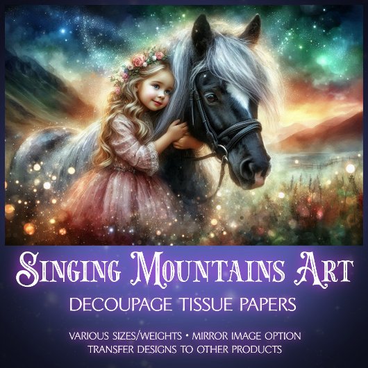 Papier Mousseline Paysage Magique Fille Avec Découpage Cheval