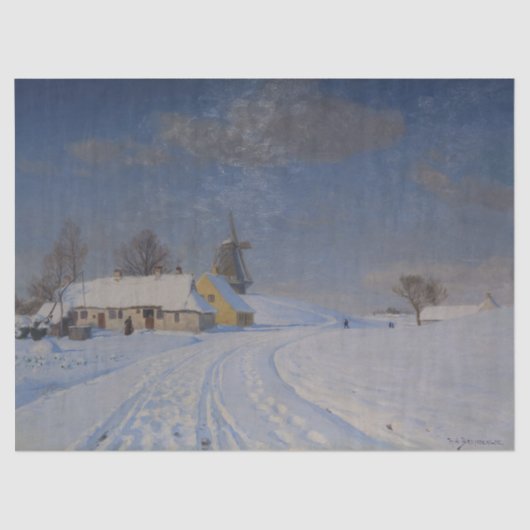 Papier Mousseline Paysage neigeux en hiver (par H.A. Brendekilde) (Recto)