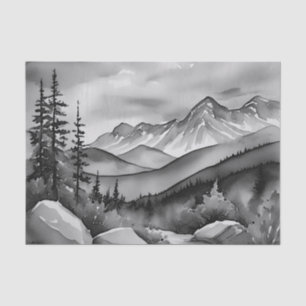 Papier Mousseline Paysage noir et blanc peinture de montagnes