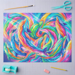 Papier Mousseline Paysage onirique de dauphins vibrant – Psychedeliq