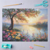 Papier Mousseline Paysage printanier fleuri et arboré (Artisanat)