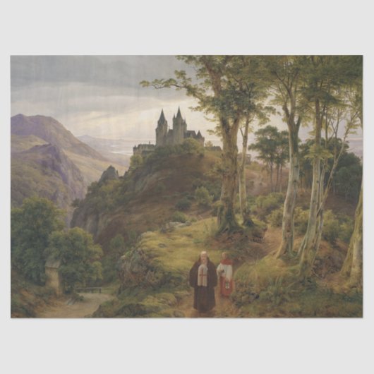Papier Mousseline Paysage romantique allemand avec complexe de monas (Recto)
