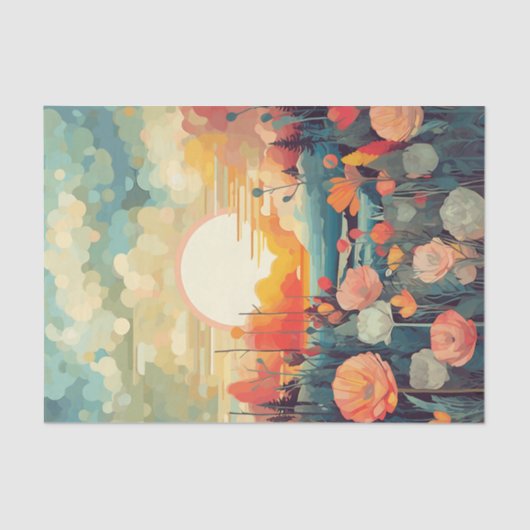 Papier Mousseline Paysage rouge et blanc pavot soleil (Recto)