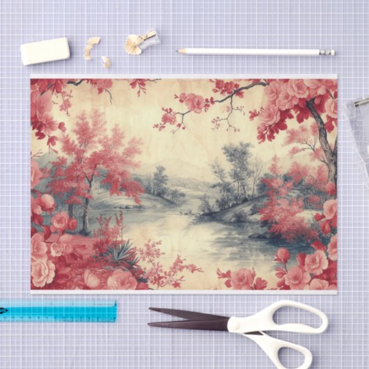 Papier Mousseline Paysage sur papier usé (Artisanat)