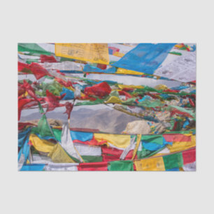 Papier Mousseline Paysage tibétain avec drapeaux de prière - Himalay