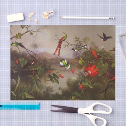 Papier Mousseline Paysage tropical avec dix colibris (Artisanat)