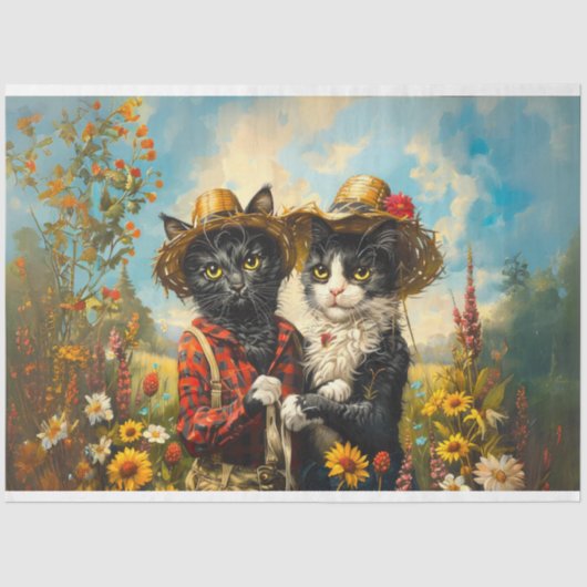 Papier Mousseline Paysan de Decoupage Mr & Mrs Cat Rusty et Daisy (Recto)