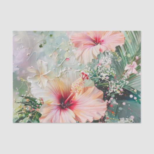 Papier Mousseline Peach rose Hibiscus tropical Anniversaire floral (Recto)