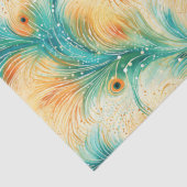 Papier Mousseline Peach Turquoise Tropical Orange Peacock Feathers (Détail)