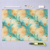 Papier Mousseline Peach Turquoise Tropical Orange Peacock Feathers (Artisanat)