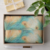 Papier Mousseline Peach Turquoise Tropical Orange Peacock Feathers (Cadeau)