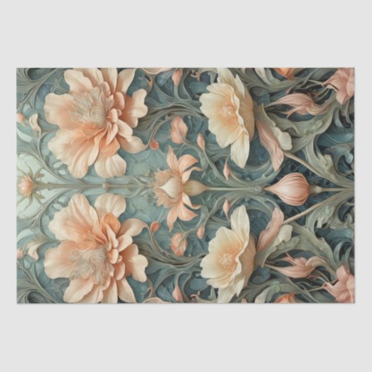 Papier Mousseline Peachy Aqua Elegance - Découpage - (Recto)