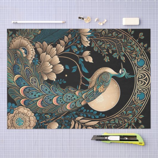 Papier Mousseline Peacock Art Déco (Artisanat)