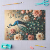 Papier Mousseline Peacock avec Pêche et Roses roses roses rose Décou (Artisanat)