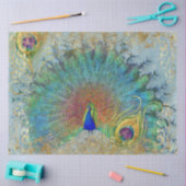 Papier Mousseline Peacock Blue Turquoise Gold Rococo Plumes de défil (Artisanat)