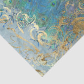 Papier Mousseline Peacock Blue Turquoise Gold Rococo Plumes de défil (Détail)