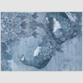 Papier Mousseline Peacock Chinoiserie Floral Bleu Blanc Découpage (Recto)