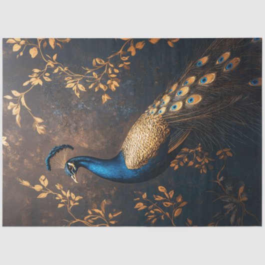 Papier Mousseline Peacock en bleu et en or Découpage (Recto)