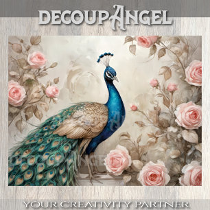 Papier Mousseline Peacock et Roses romantiques - Découpage -