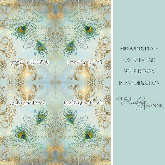 Papier Mousseline Peacock Feathers Gold et Dusty Blue Decoupage