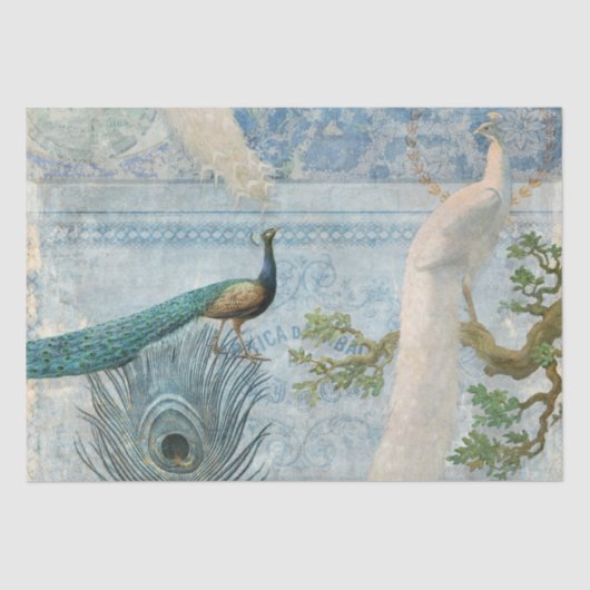 Papier Mousseline Peacock n Plumes Découpage d'artisanat bleu et bla (Recto)
