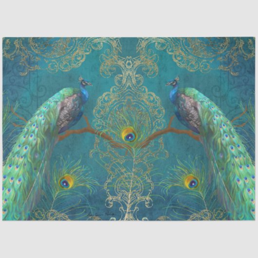 Papier Mousseline Peacock n Plumes Paire bleu foncé Découpage (Recto)