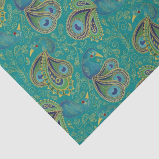 Papier Mousseline Peacock Paisley Pattern Teal (Détail)