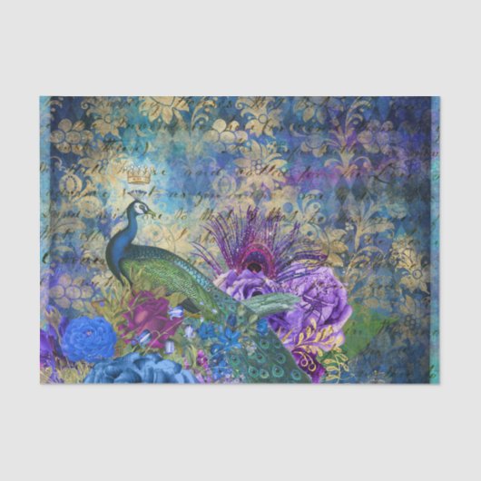 Papier Mousseline Peacock Peacocks Découpage Fleurs bleues et violet (Recto)