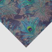 Papier Mousseline Peacock plumes paisley violet turquoise or boho (Détail)