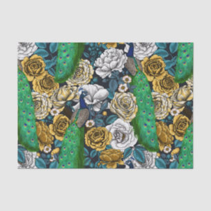 Papier Mousseline Peacocks dans le jardin rose 3