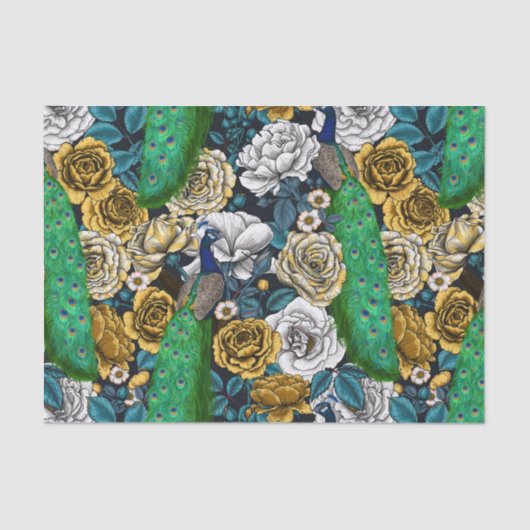 Papier Mousseline Peacocks dans le jardin rose 3 (Recto)