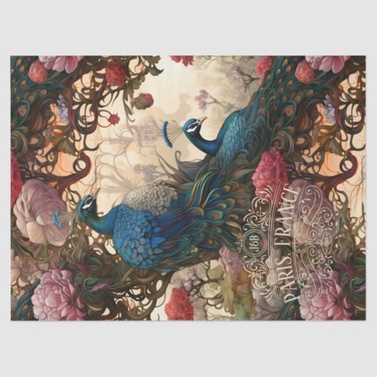 Papier Mousseline Peacocks dans un arbre Elégant Boho victorien Vint (Recto)