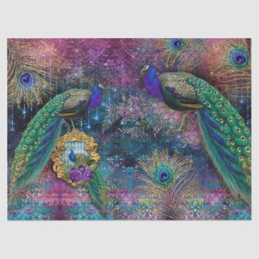 Papier Mousseline Peacocks Élégantes Plumes Parties scintillant Déco (Recto)