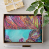 Papier Mousseline PEACOCKS EN AMOUR, AQUA ROUGE BLEU TURQUOISE Valen (Cadeau)