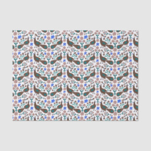 Papier Mousseline Peacocks Oiseaux & Fleurs Motif Cadeau