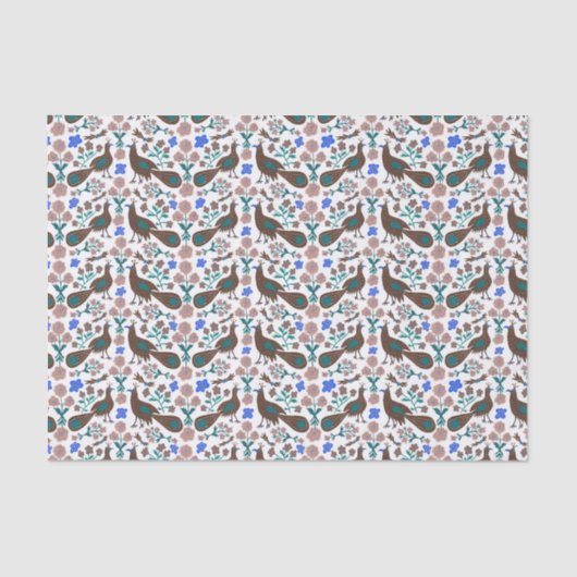 Papier Mousseline Peacocks Oiseaux & Fleurs Motif Cadeau (Recto)