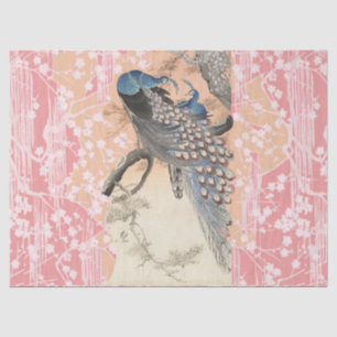 Papier Mousseline PEACOCKS, ROSE BLANC FLEURS SAKURA Japonais Floral