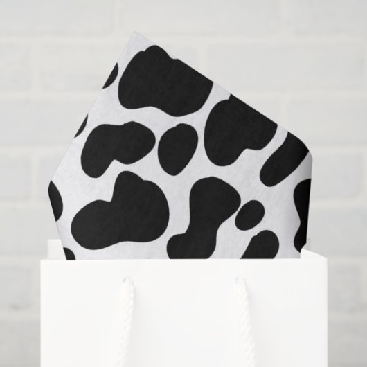 Papier Mousseline Peau de vache noire et blanche à motifs (Sac cadeau)