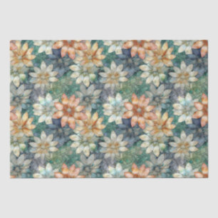 Papier Mousseline Pêche blanc bleu vert Floral