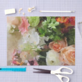 Papier Mousseline Pêche et aquarelle florale de vert (Artisanat)