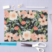 Papier Mousseline Pêche et modèle floral noir (Artisanat)