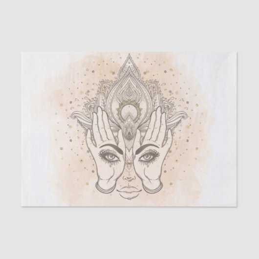 Papier Mousseline Pêche & Or Boho Lotus Flower Beauté (Recto)