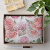 Papier Mousseline Pêcher Corail rose Roses Verdure Feuilles Shabby C (Cadeau)